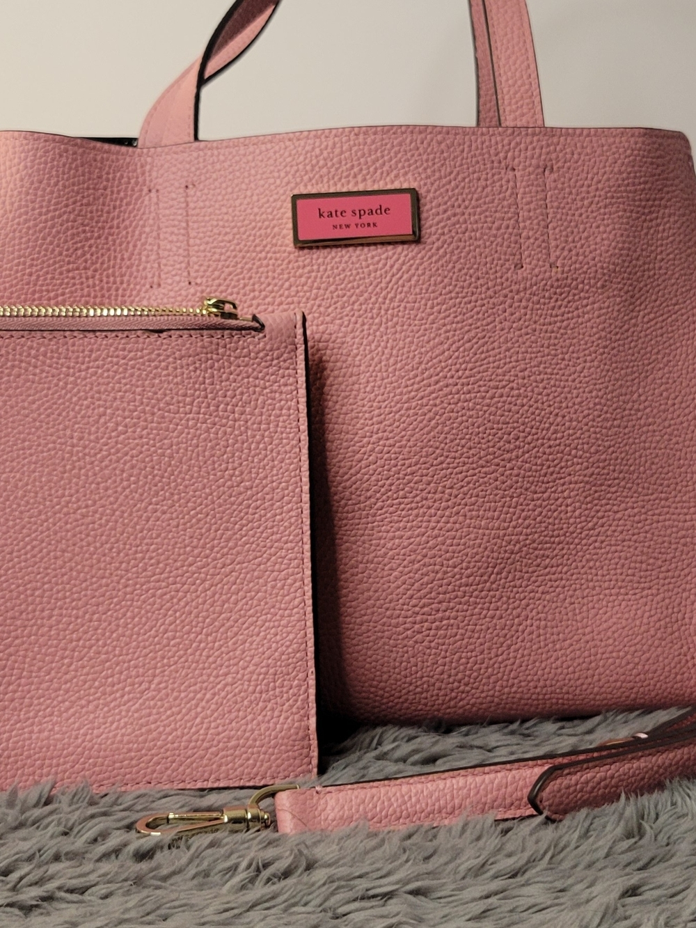 Kate Spade Pink Pebbled Leather Tote with Removable Pouch